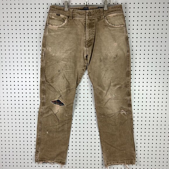 Kuhl Hot Rydr Plaid Lined Pants 36x32 Khaki Brown Hiking Distressed Worn Outdoor - Picture 1 of 11
